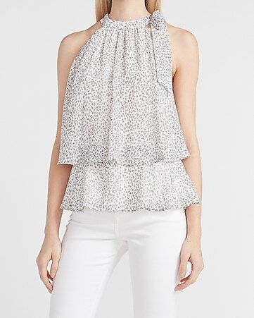 Leopard Print Layered Tie Neck Tank | Express