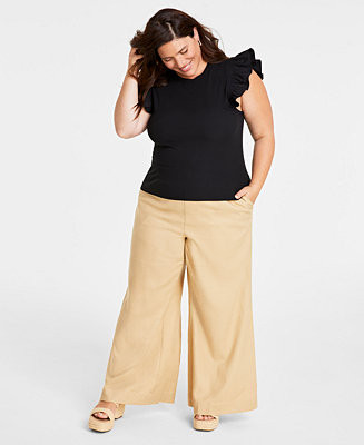 On 34th Trendy Plus Size Crewneck Flutter-Sleeve Top, Created for Macy's - Macy's | Macy's