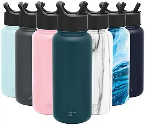 Simple Modern Summit 32oz Water Bottle with Straw Lid - 1 Liter Vacuum Insulated Stainless Steel, Carrara Marble