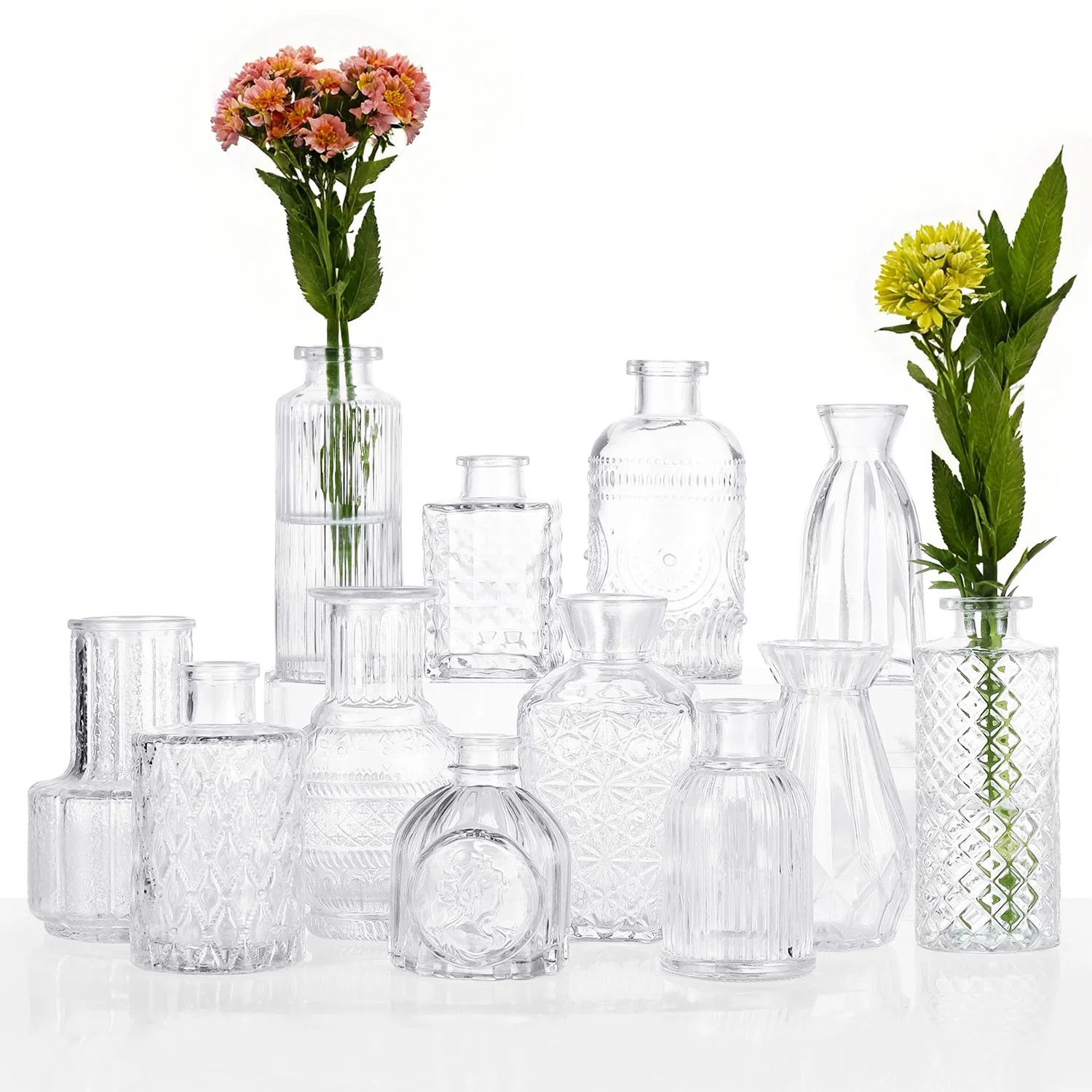 12-Piece Glass Bud Vase Set, Small Vintage Flower Vases, Mini Glass Bottles for Rustic Wedding Ce... | Walmart (US)