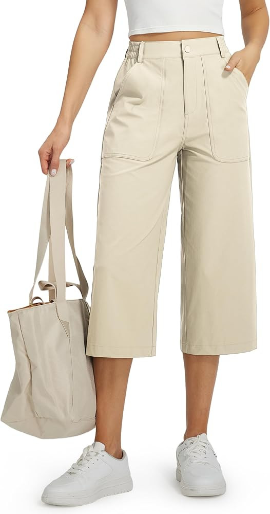 Libin Women's Capri Pants Lightweight Wide Leg Business Casual Pants Lounge Work Travel Hiking Wa... | Amazon (US)