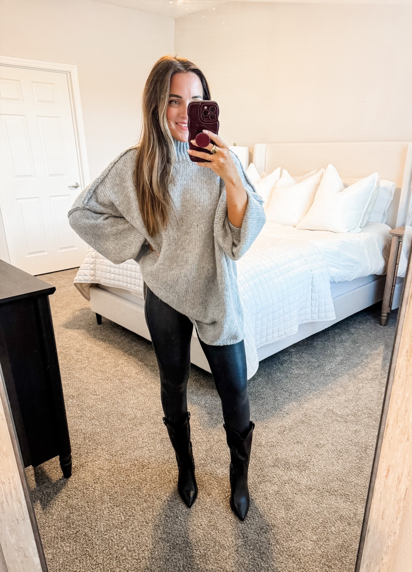 Sweater - M (could have sized down), Leggings - S (tts for me for Spanx)
—
Amazon sweater | Amazon look | Spanx leggings | Faux leather leggings | Walmart boots | Western boots | Cold weather look | Cozy style 

#LTKootd #LTKSeasonal #LTKSaleAlert