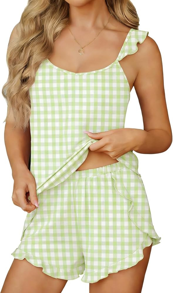 Ekouaer Womens Pajama Sets Ruffle Cami Top and Shorts 2 Piece Lounge Set Sleepwear, Summer Comfy ... | Amazon (US)