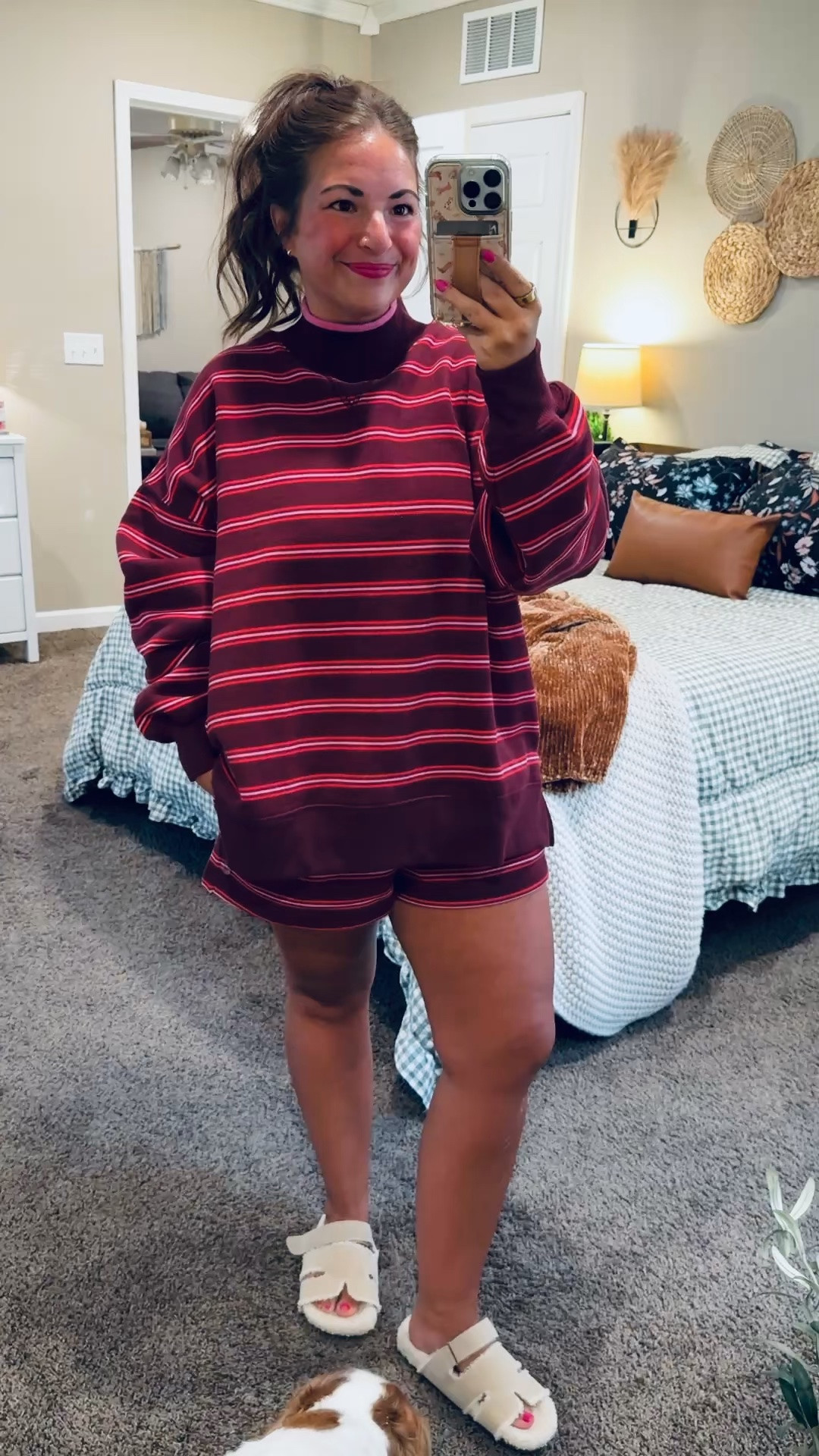 The cutest striped lounge set for fall! ❤️ I love the oversized top and matching shorts—so comfy for relaxing at home or running errands! 🍂✨


sandals: sold out, but linking similar options below!
shorts: fit oversized // wearing a medium
mockneck: fits oversized // wearing a medium 

 #LTKootd #LTKSaleAlert #LTKMidsize