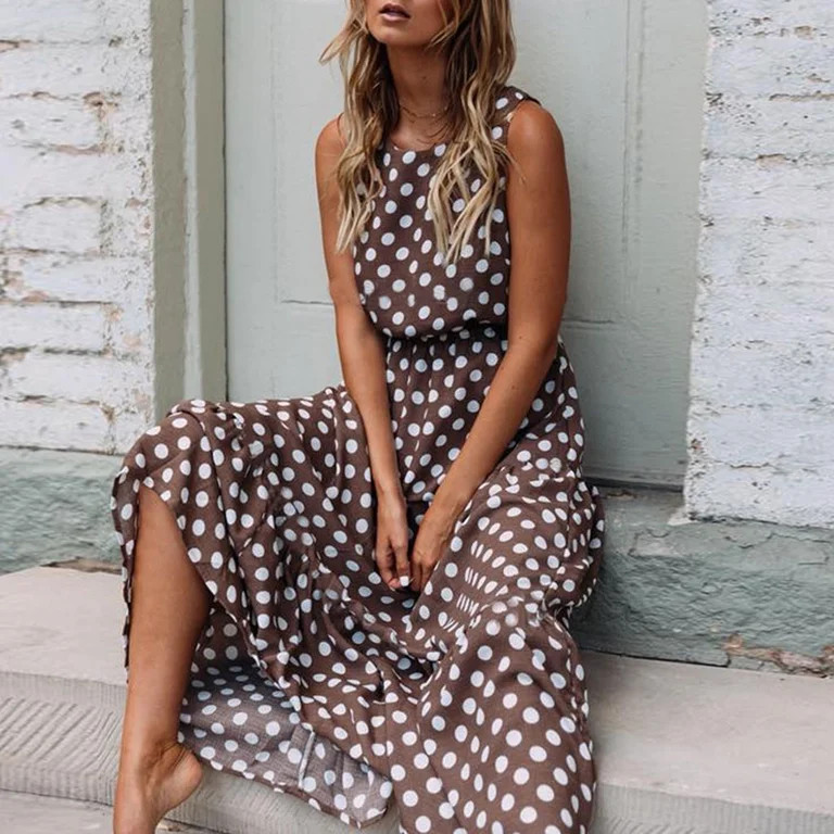 Women\u2019s Casual Summer Maxi Dress Flutter Short Sleeve Scoop Neck Smocked A Line Flowy Beach ... | Walmart (US)