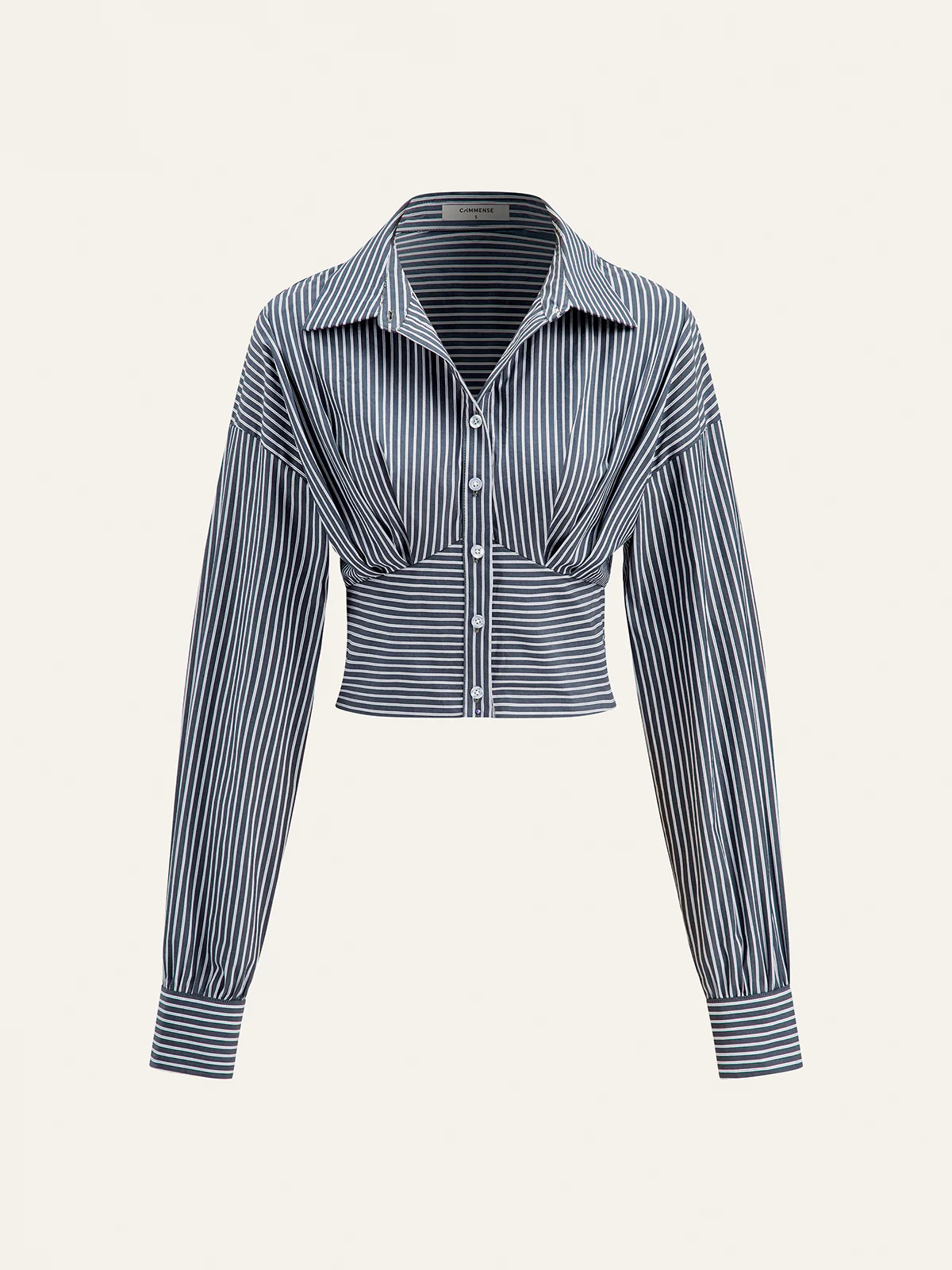 Striped Cinched Waist Cropped Shirt | Commense