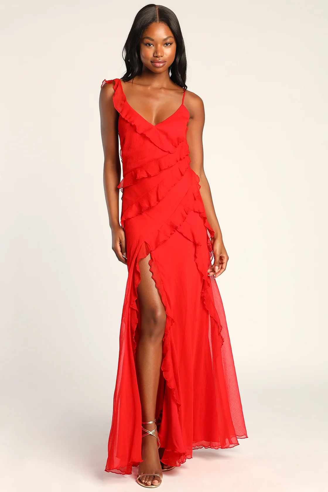 Tier Desire Red Tiered Ruffled Lace-Up Maxi Dress | Lulus (US)