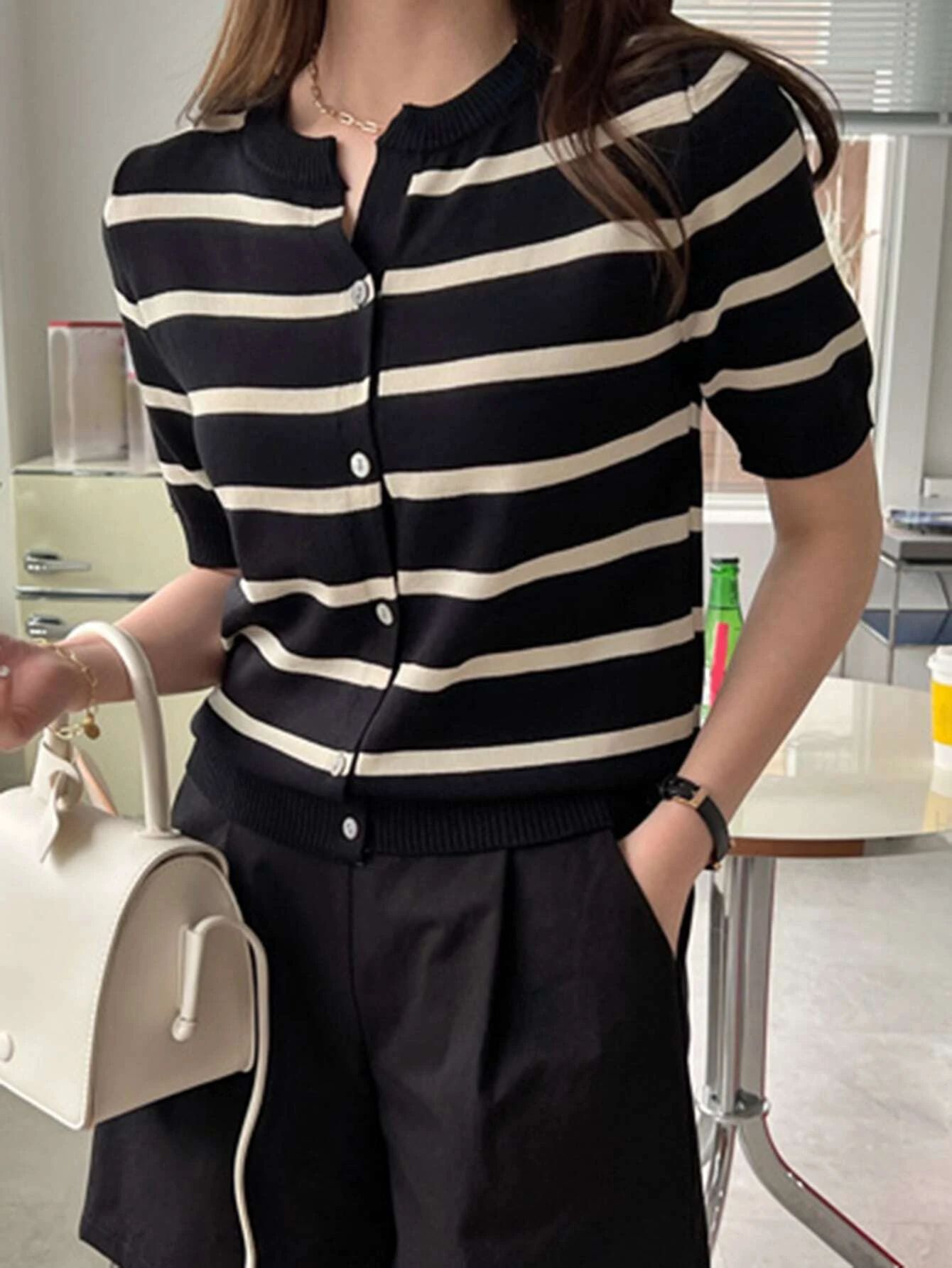 DAZY Kpop Striped Button Front Cardigan | SHEIN