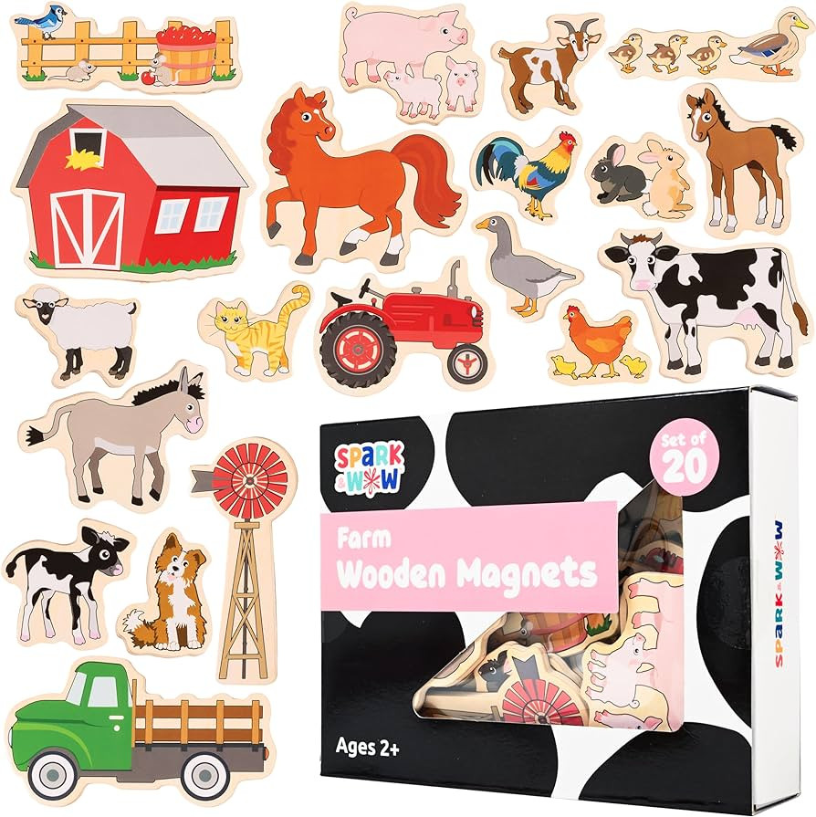 SPARK & WOW Wooden Magnets - Farm - Set of 20 - Magnets for Kids Ages 2+ - Cute Farm Magnets for ... | Amazon (US)