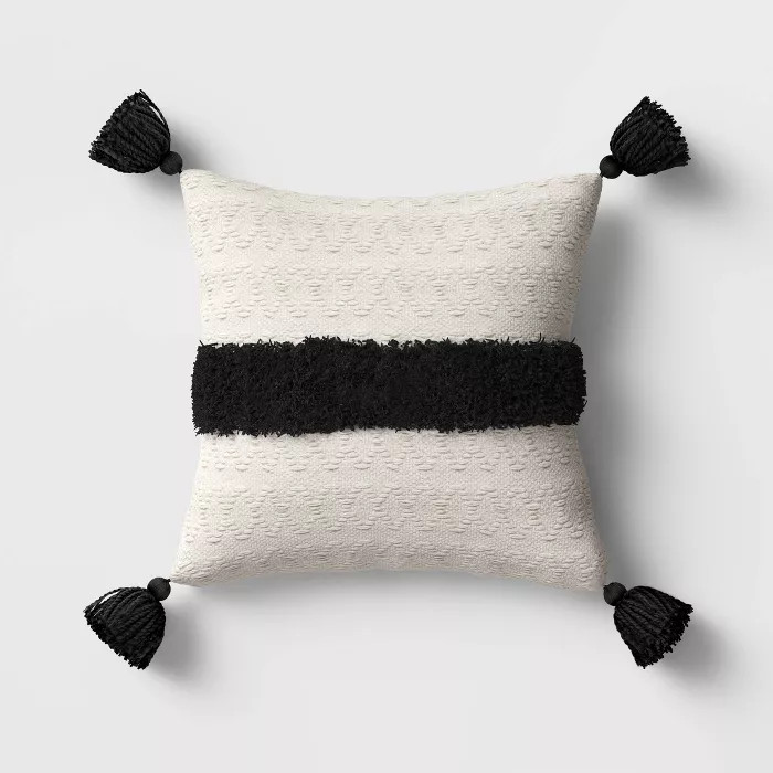 Outdoor Tasseled Throw Pillow Black/White - Opalhouse™ | Target