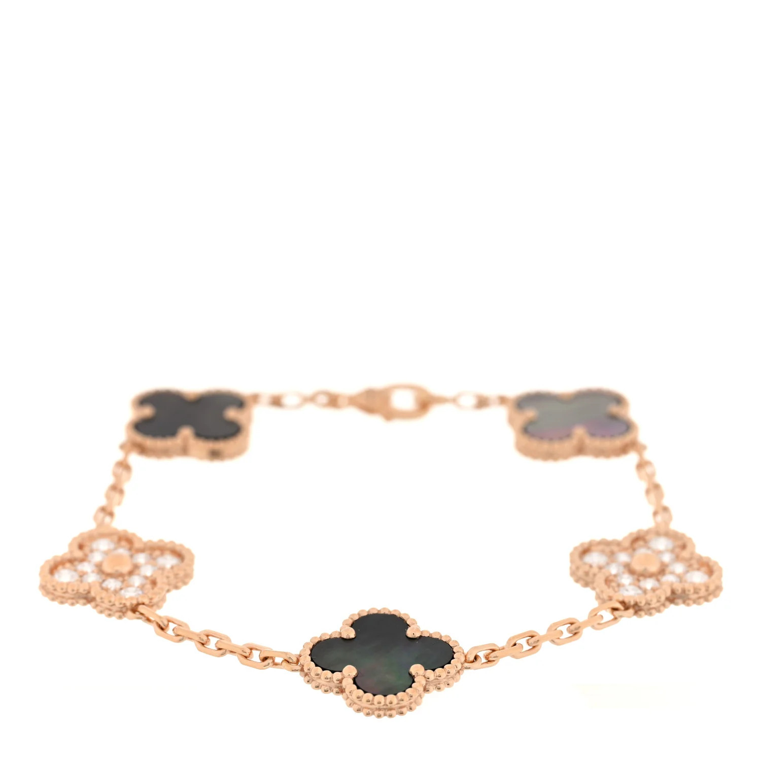 Van Cleef &amp; Arpels 18K Rose Gold Diamond Gray Mother of Pearl 5 Motifs Vintage Alhambra Brace... | FASHIONPHILE (US)