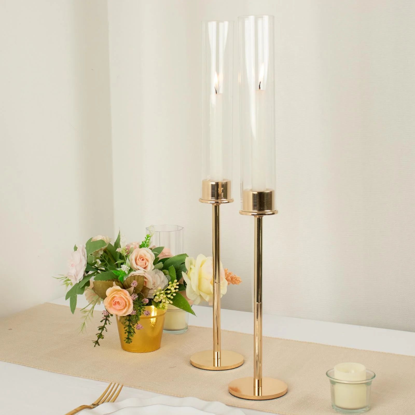 Efavormart 2 Pack | 20" Tall Gold Metal Clear Glass Taper Candlestick Holders, Hurricane Candle S... | Walmart (US)