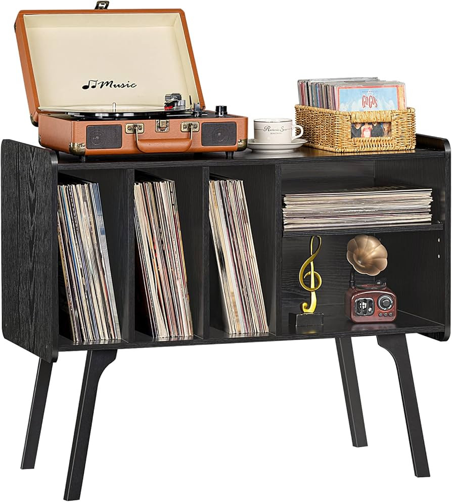 Lerliuo Record Player Stand with 4 Cabinet Holds Up to 220 Albums, Large Black Turntable Stand wi... | Amazon (US)