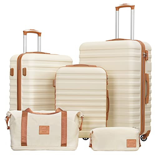 Coolife Suitcase Set 3 Piece Luggage Set Carry On Hardside Luggage with TSA Lock Spinner Wheels (White, 5 piece set) | Amazon (US)