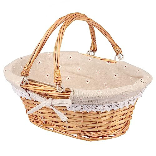 Wicker Basket with Handle, 14.2 x 11 x 6.7 Inch Wicker Picnic Baskets with Liner, Oval Willow Woven Basket for Fruit, Wine, Gathering, Wedding, Picnic,by GNIEMCKIN | Amazon (US)