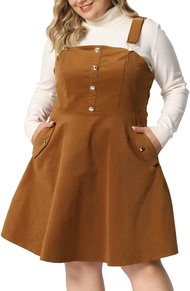 Agnes Orinda Plus Size Overall Dress Corduroy Pinafore Short Dress for Women Adjustable Strap Sus... | Amazon (US)