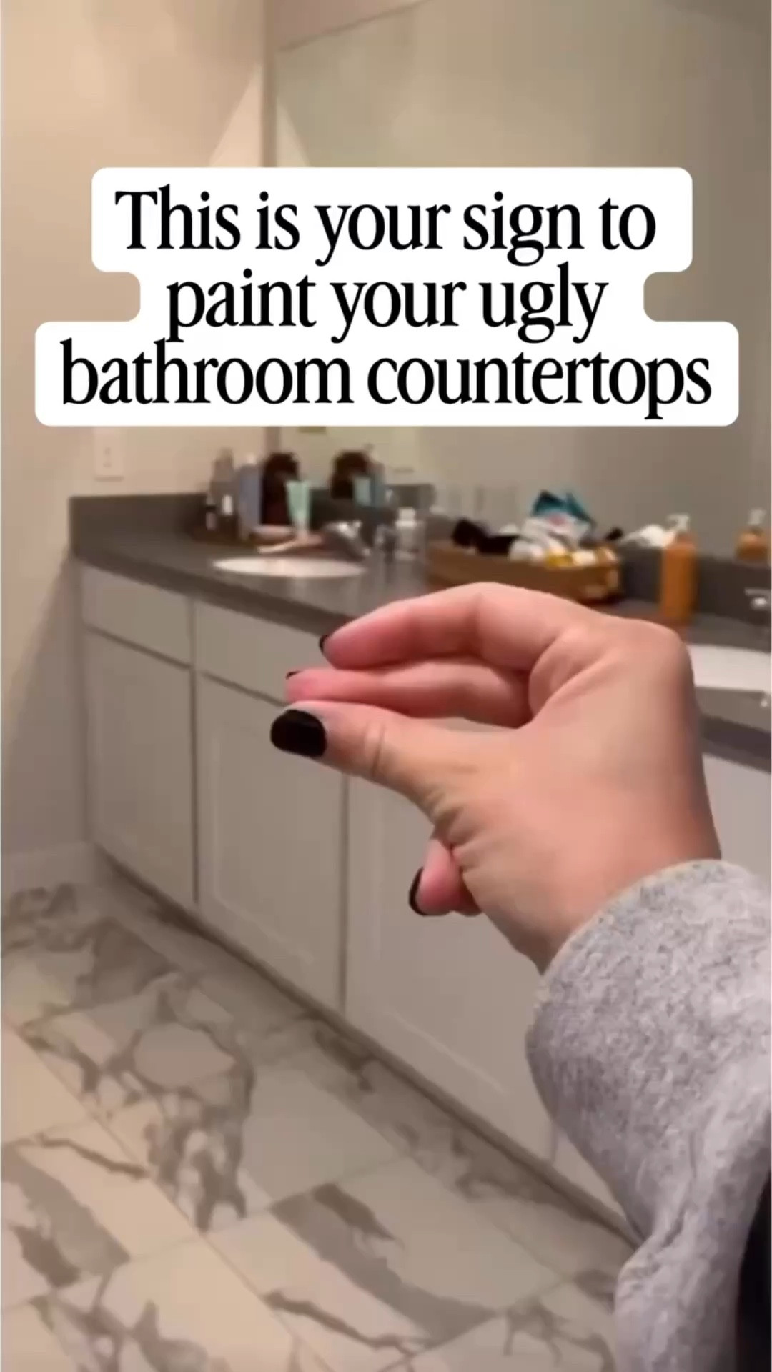 Did you know that if you hate your ugly countertop, you can just PAINT them?! I’ve used this DIY epoxy countertop kit on two different bathrooms now and I’m truly shocked at how gorgeous it is. It’s really easy, budget-friendly, and will totally change the look of your bathroom. 

Comment EPOXY and I’ll send you all the details!