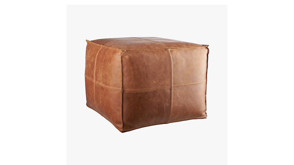 Brown Leather Pouf + Reviews | CB2 | CB2