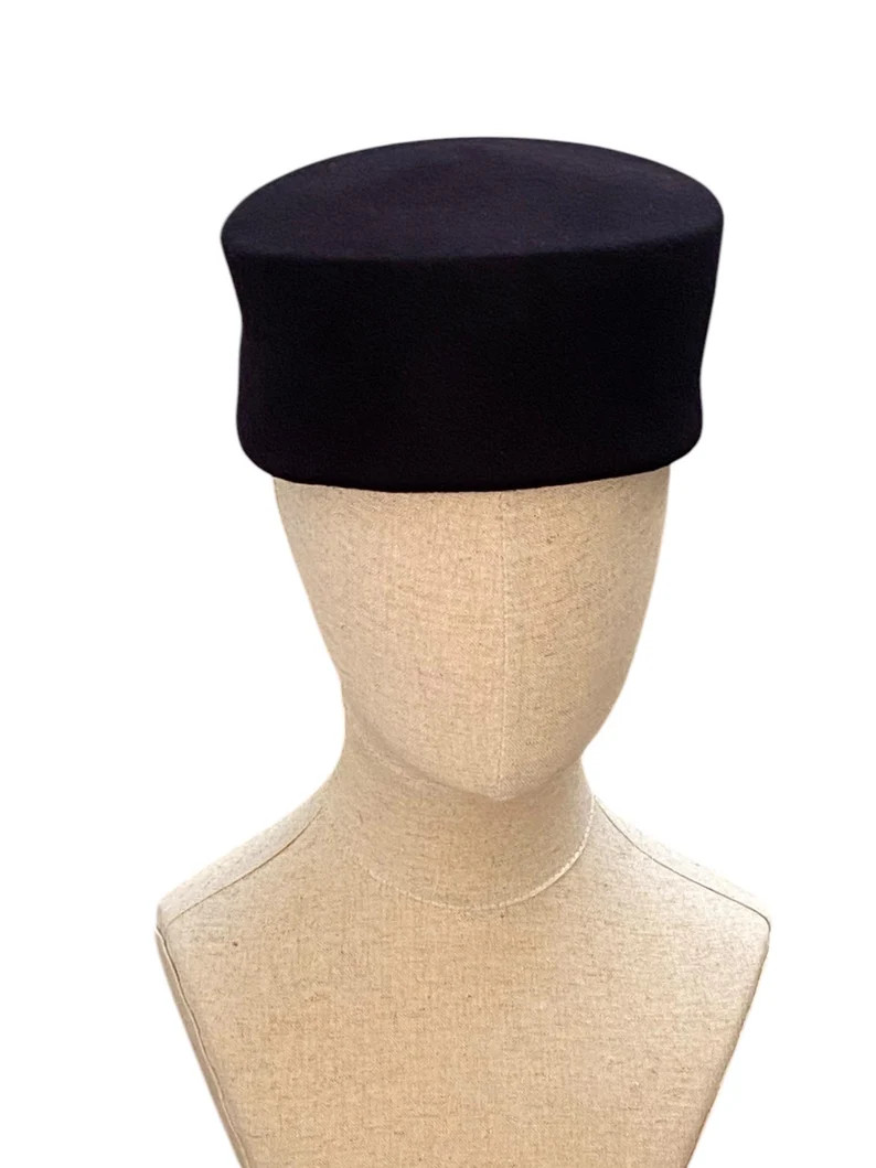 modern black winter pillbox hat for women, brimless felt cap, black flat top hat, formal hat 60s ... | Etsy (US)
