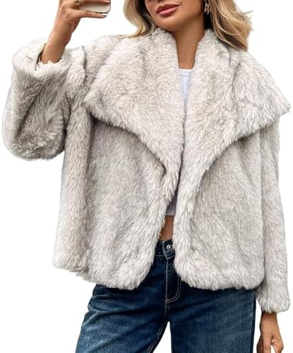 WOWULOVELY Women's Faux Fur Coat Lapel Fluffy Faux Fur Jacket Long Sleeve Furry Overcoat Winter W... | Amazon (US)