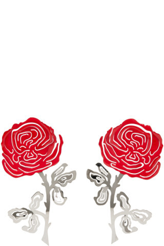 Silver & Red Rose Earrings | SSENSE