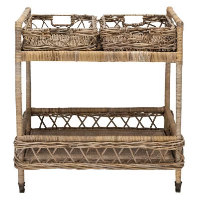 Ambrose 2 Tier Rattan Bar Cart - BCT6500A - Natural Unfinished - Safavieh | Target