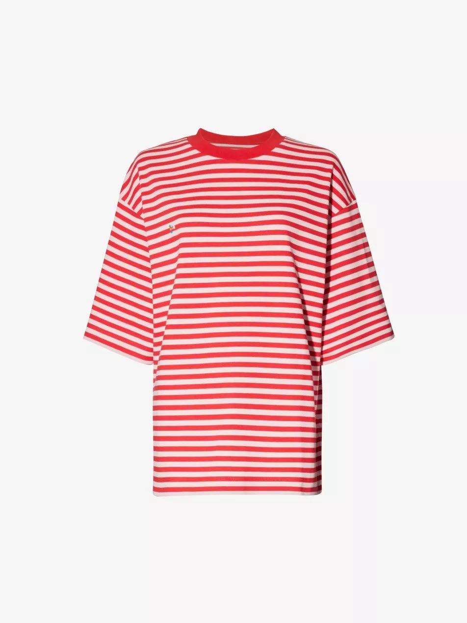 Stripe-pattern brand-embroidered recycled-cotton T-shirt | Selfridges