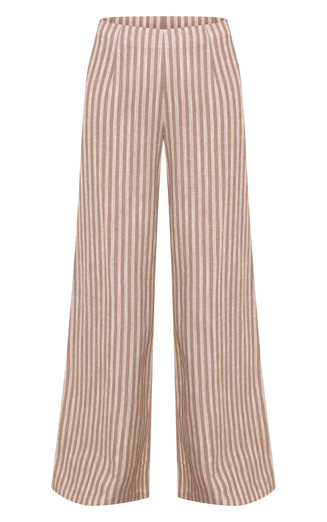 Mocha Stripe Linen Tailored Trousers | PrettyLittleThing | PrettyLittleThing UK