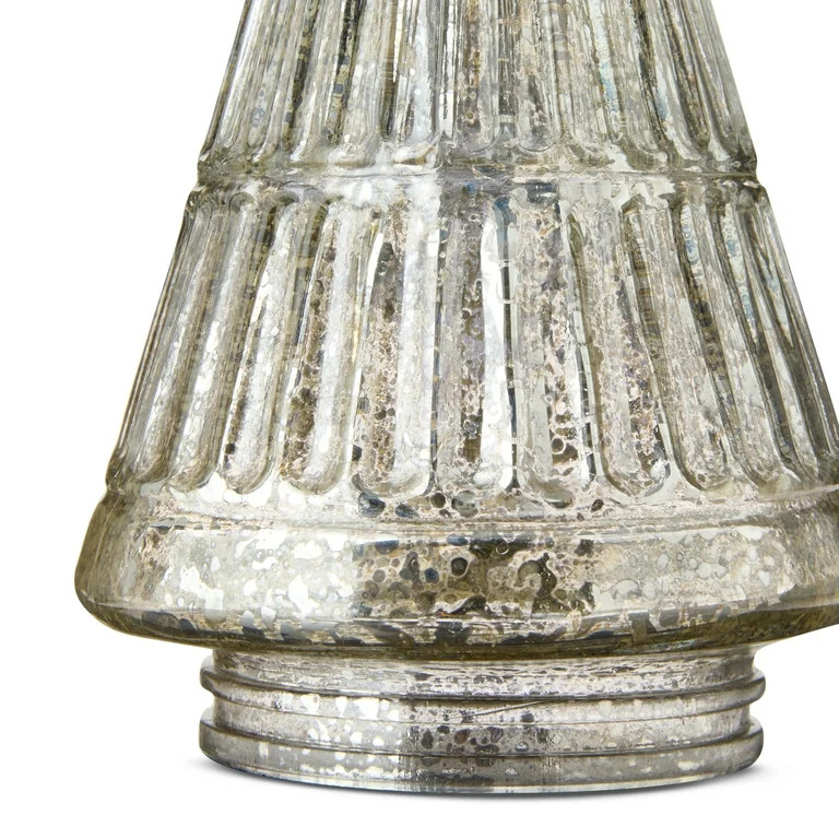 Glass Ribbed Christmas Tree Tabletop Decoration, Silver, 7.9", by My Texas House | Walmart (US)