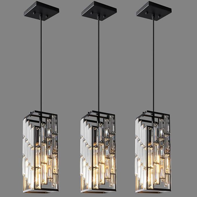 Black Pendant Lighting Modern Pendant Light, Mini Crystal Chandeliers,Adjustable Pendant Light Fi... | Amazon (US)