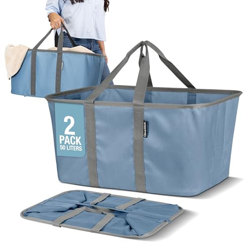 CleverMade Collapsible Fabric Laundry Baskets - Foldable Pop Up Storage Container Organizer Bags - Large Rectangular Space Saving Clothes Hamper Tote with Carry Handles, Pack of 2, Denim | Amazon (US)