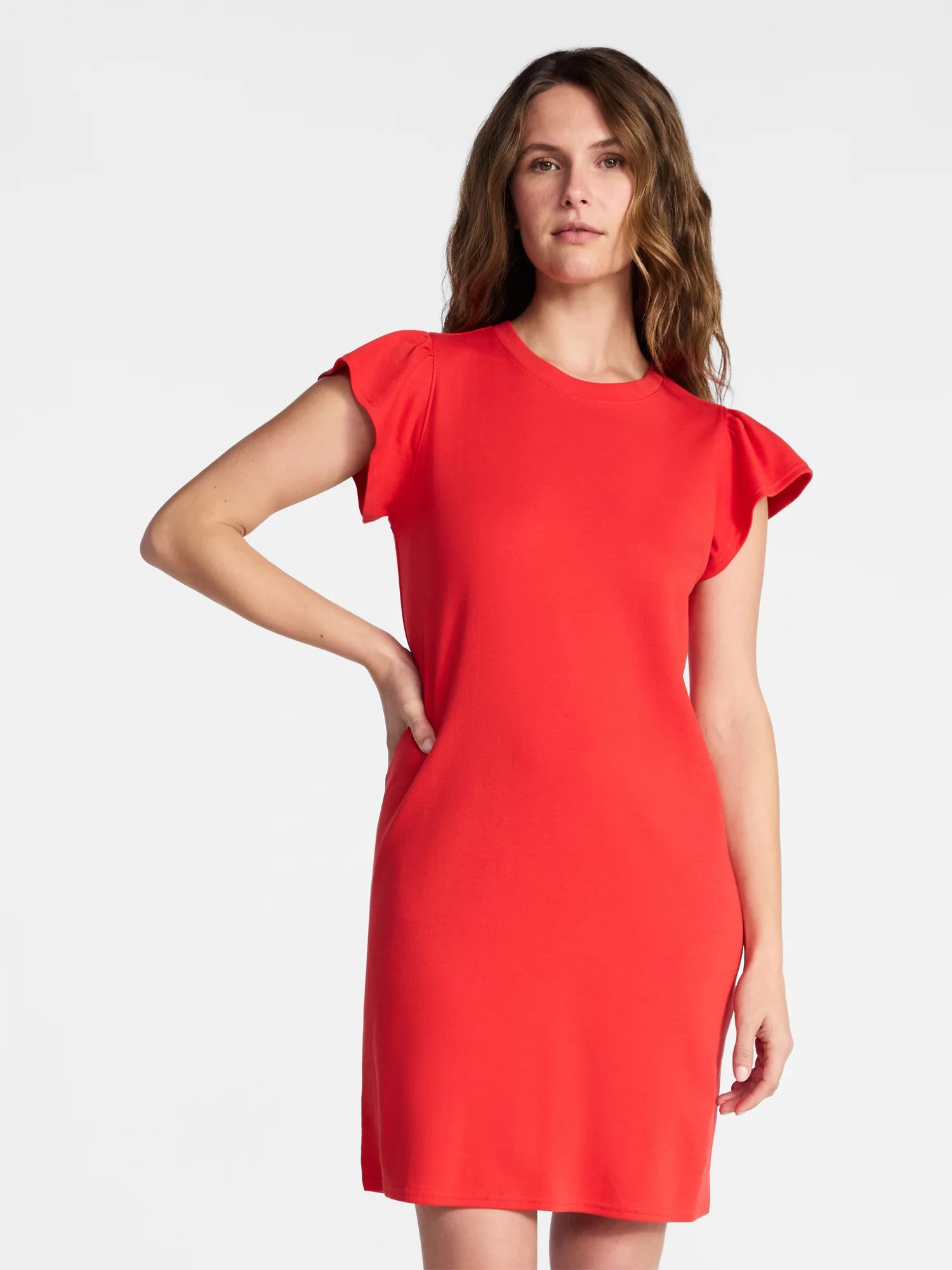 Time and Tru Women's Cotton T-Shirt Mini Dress with Short Flutter Sleeves, Sizes XS-XXXL | Walmart (US)