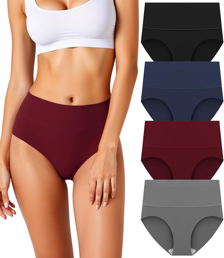 Women's Seamless Underwear High Waisted Tummy Control No Show Panties Full Coverage Stretch Brief... | Amazon (US)