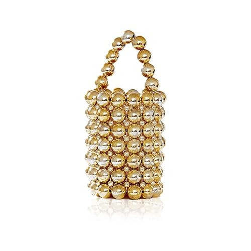 PSQIEDZ7 Gold Bucket Handbag, Women's Evening Bag with Beaded Handle, Pearl Purse for Formal Occasion Attendees, 3.9x5.5x3.9 inches | Amazon (US)