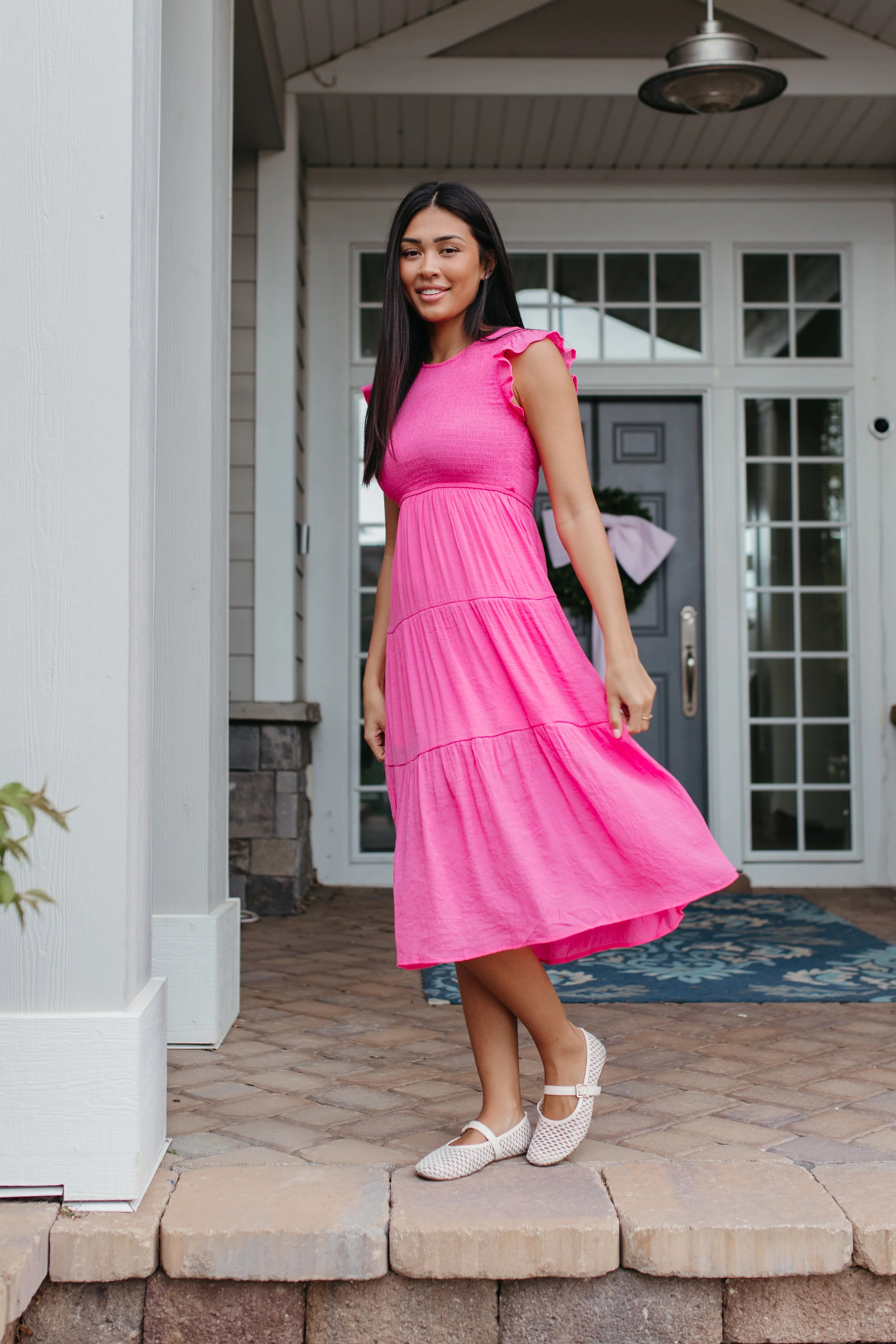 THE CAMILLE TIERED DRESS IN HOT PINK | Pink Desert
