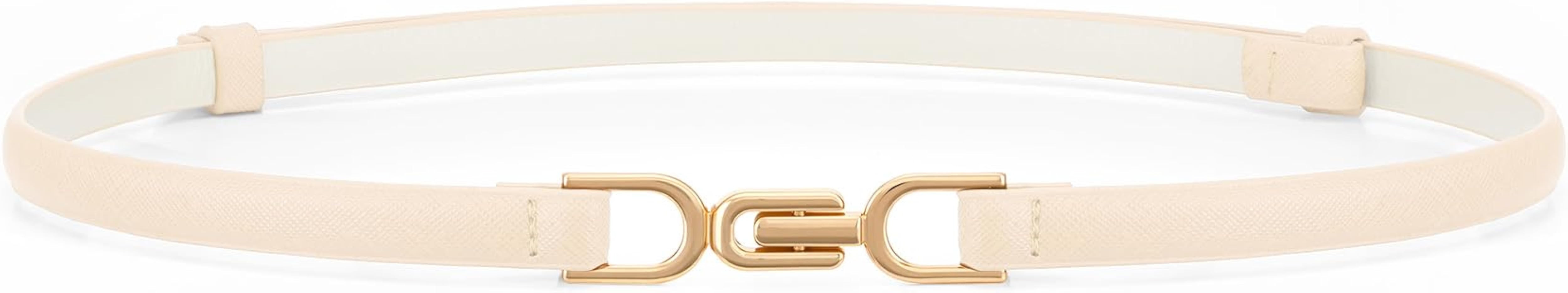 WHIPPY Women Skinny Leather Belt Adjustable Thin Waist Belt for Dress Pants Jeans A-Light Beige, ... | Amazon (US)