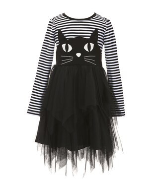 Little Girls 2T-6X Long-Sleeve Halloween Cat Face Striped Knit/Mesh-Tutu-Skirted Dress | Dillard's