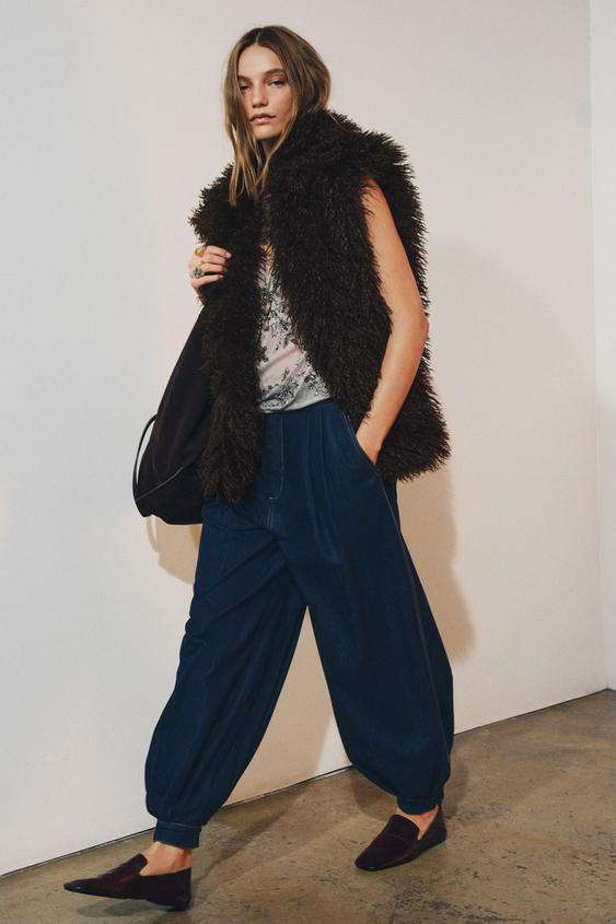ZW COLLECTION DENIM BALLOON PANTS | Zara US