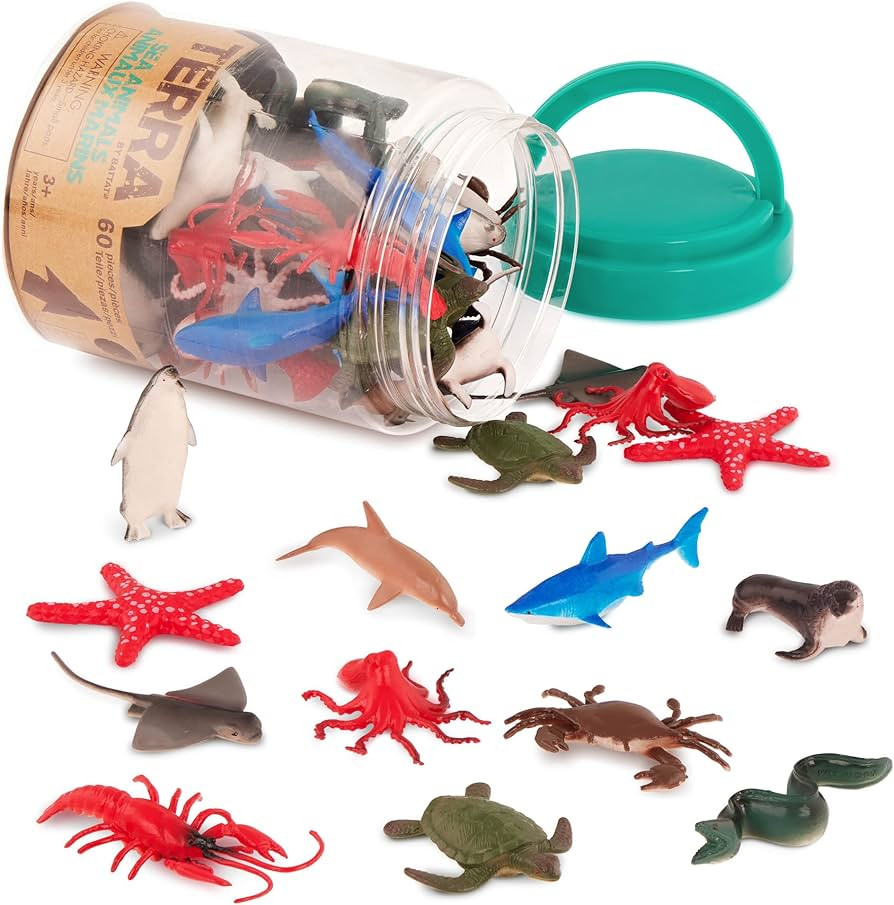 Terra by Battat - 60 Pcs Ocean Animal Figurines - Plastic Mini Sea Animal Toys - Sharks, Dolphins... | Amazon (US)
