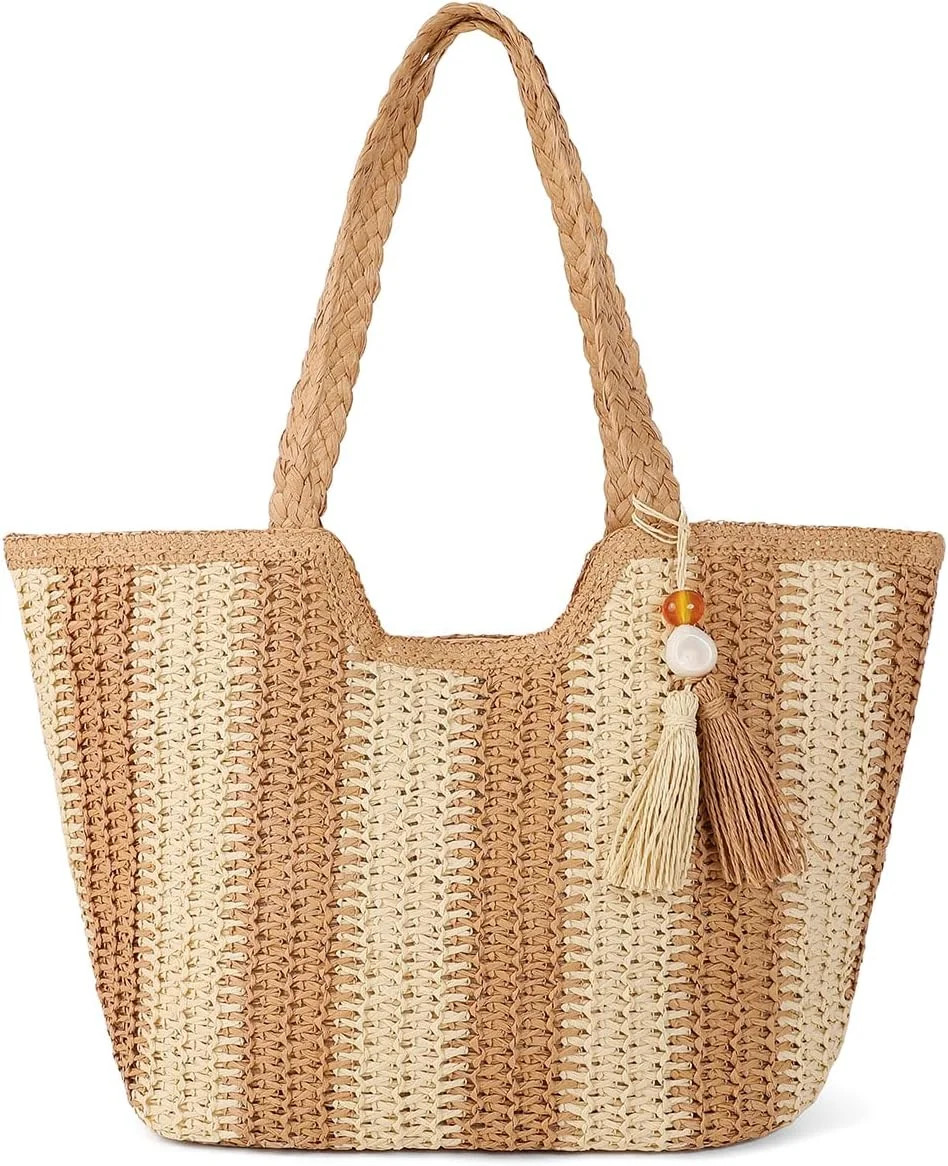 Women Tassel Straw Beach Bag Large Summer Straw Tote Bag Vocation Woven Bag Travel Straw Shoulder... | Walmart (US)