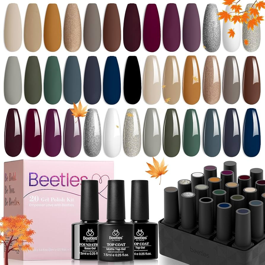 beetles Gel Polish Gel Nail Kit with Base Top Coat-20 Colors Industrial Wave Collection Winter Br... | Amazon (US)
