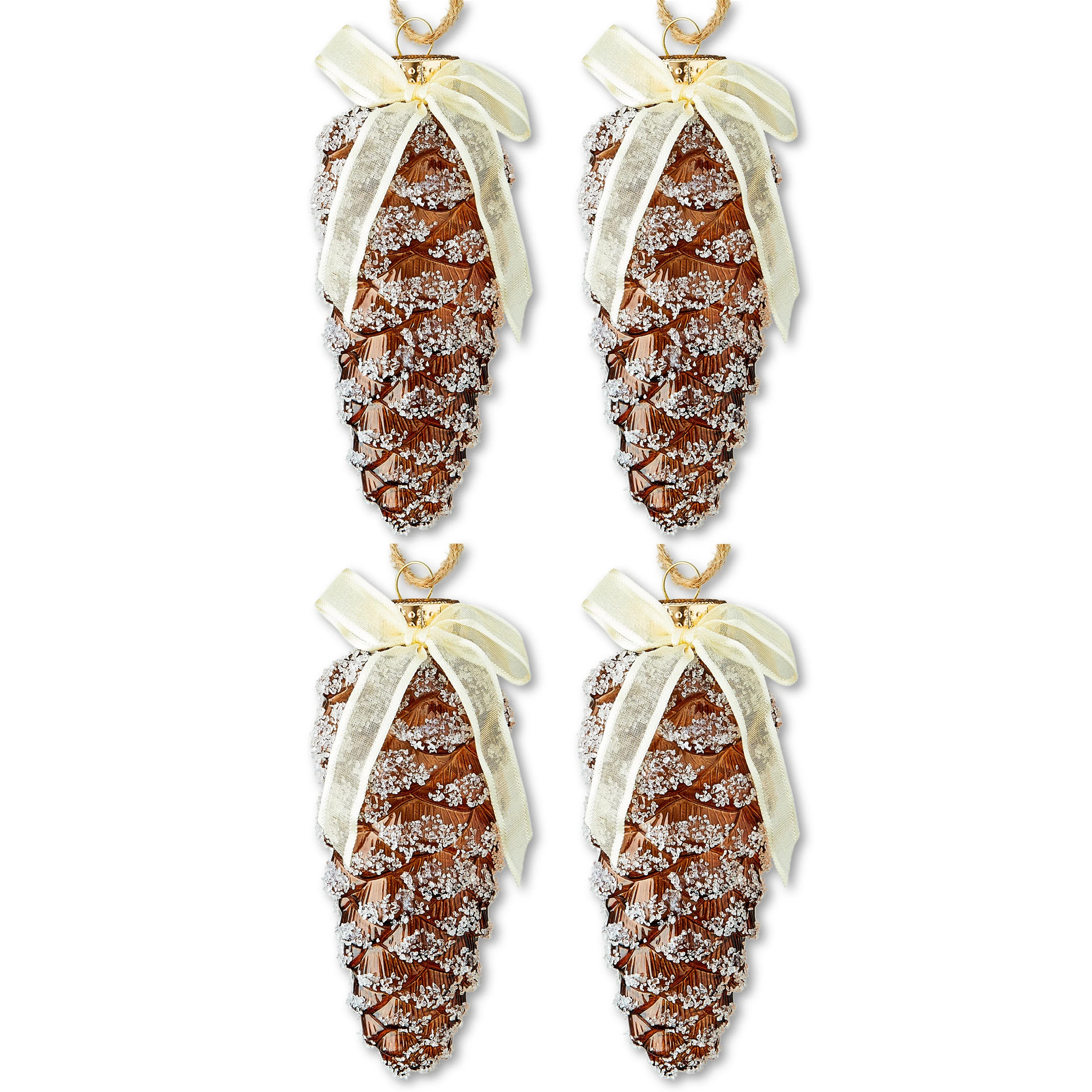 4 Count Clear Frosted Brown Pinecone Christmas Ornaments, 5.7", by Holiday Time | Walmart (US)