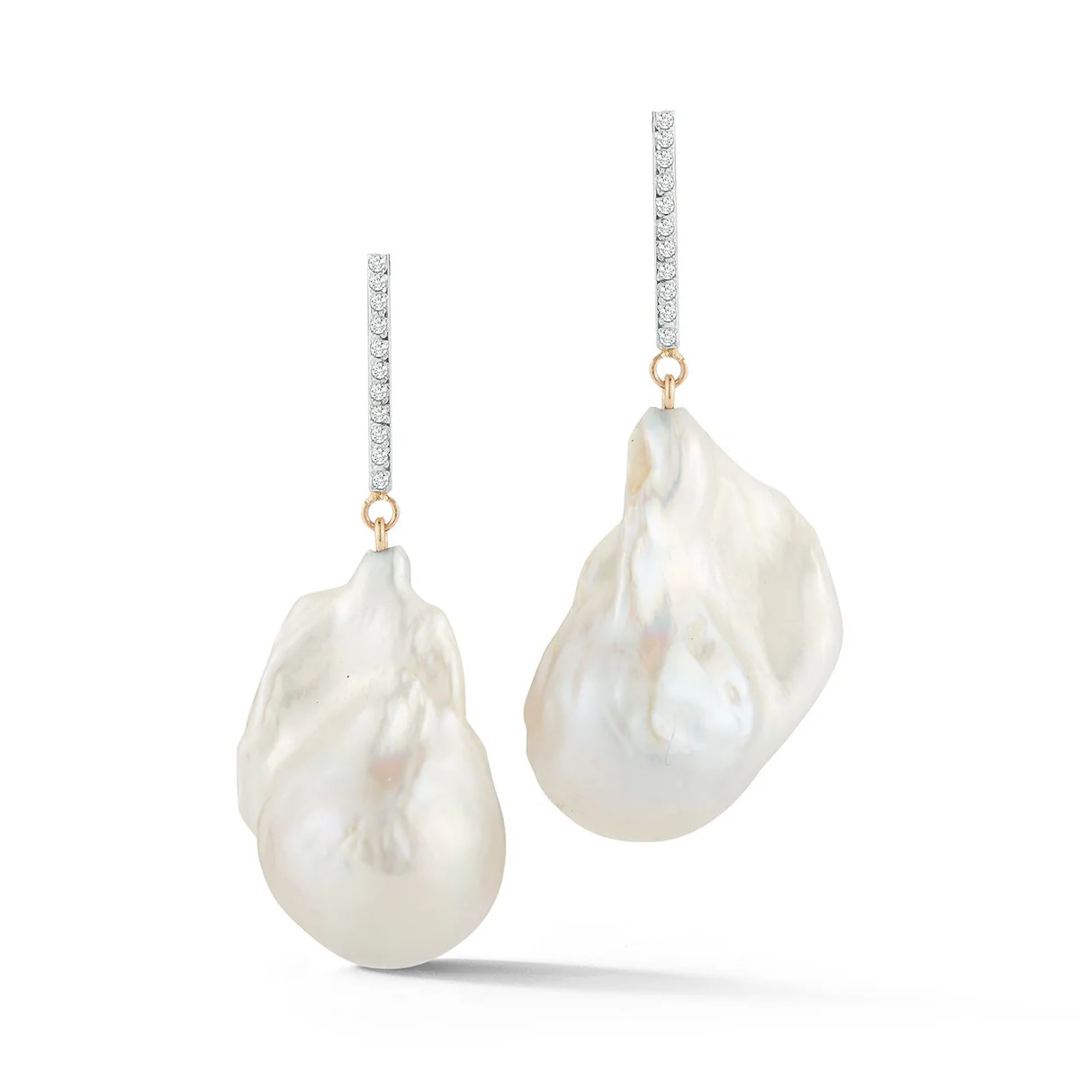 14K Diamond Bar Baroque Pearl Earrings | Over The Moon