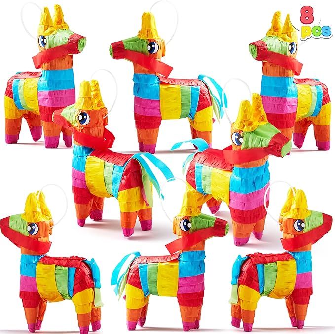 Cinco De Mayo 8 pcs Mini Donkey Pinatas 5.7"x7.5" Rainbow Color for Fun Fiesta Taco Party Supplie... | Amazon (US)