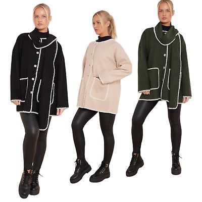 Women’s Tassel Scarf Coat Wool Warm Blend Long Sleeve Winter Jacket Fashion | eBay UK