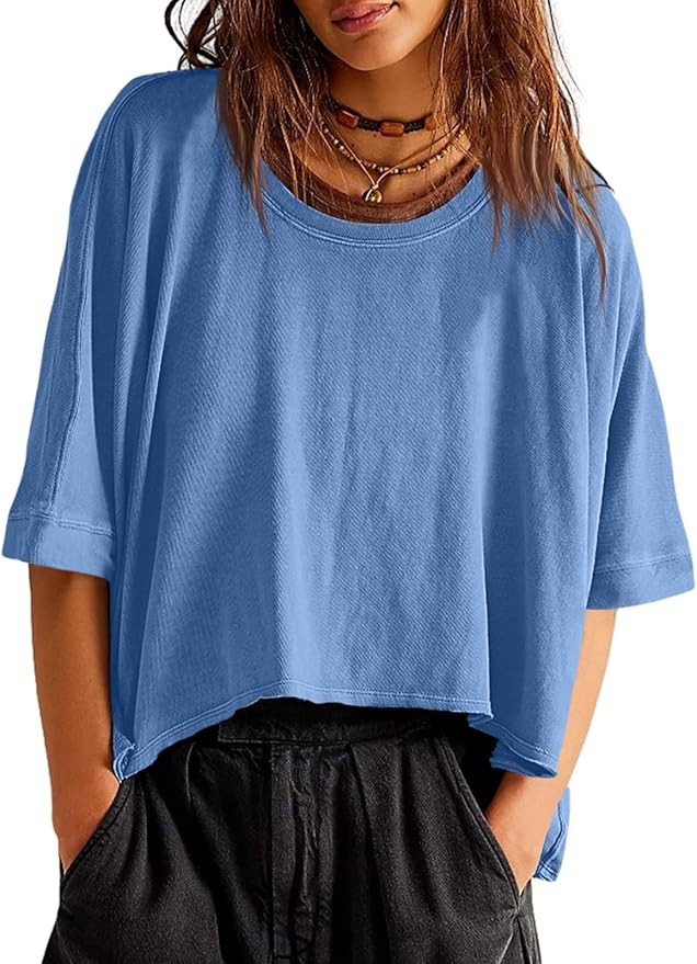 Tankaneo Womens Oversized T-Shirts Cropped Summer Casual Short Sleeve Loose Fit Tee Tops | Amazon (US)