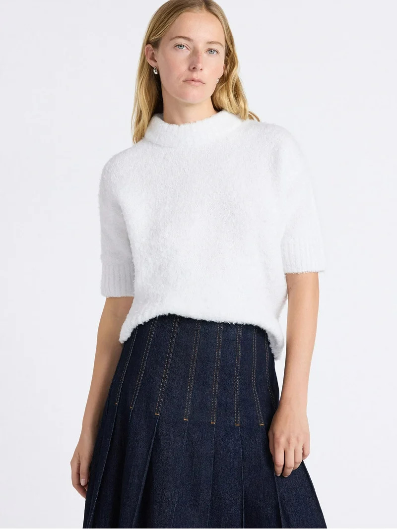 Free Assembly Women's Mock Neck Wedge Sweater with Short Sleeves, Sizes XS-XXL | Walmart (US)