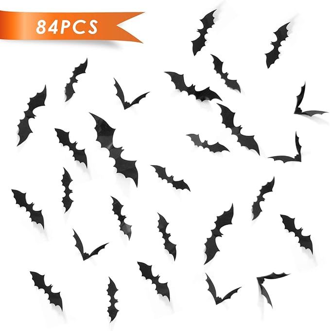 84 pcs Bats Sticker Halloween Party Supplies Bats Decals PVC 3D Decorative Scary Bats Wall Sticke... | Amazon (US)