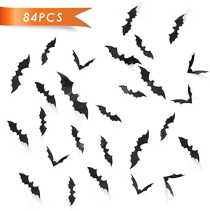 84 pcs Bats Sticker Halloween Party Supplies Bats Decals PVC 3D Decorative Scary Bats Wall Sticke... | Amazon (US)