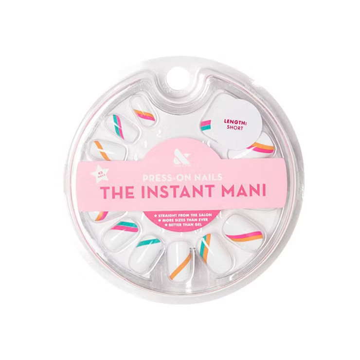 Olive & June Press On Short Squoval Fake Nails - Diagonal neon - 42ct | Target